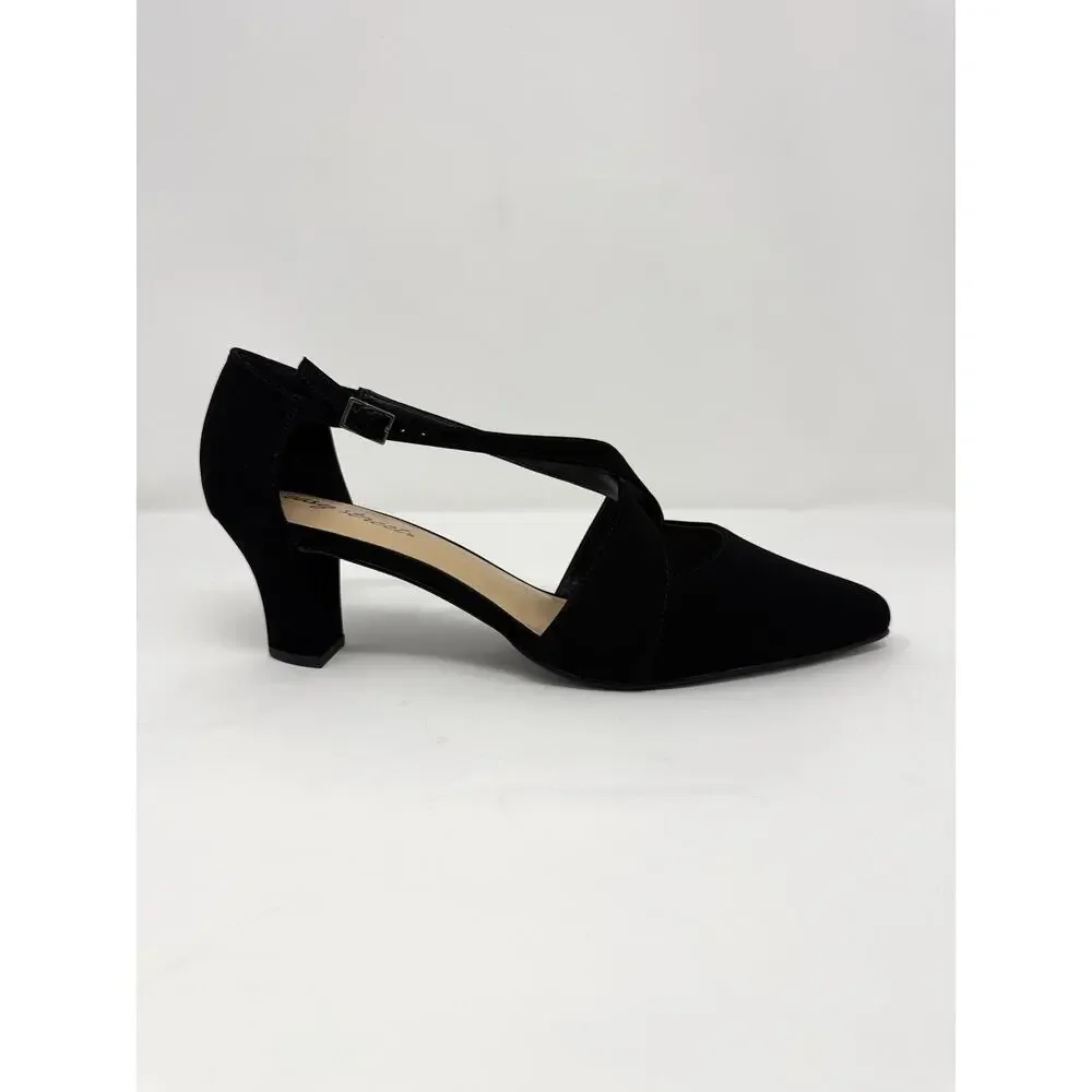 Easy Street Elegance Black Dress Heels Pumps Women’s 10 WW Strap Shoes